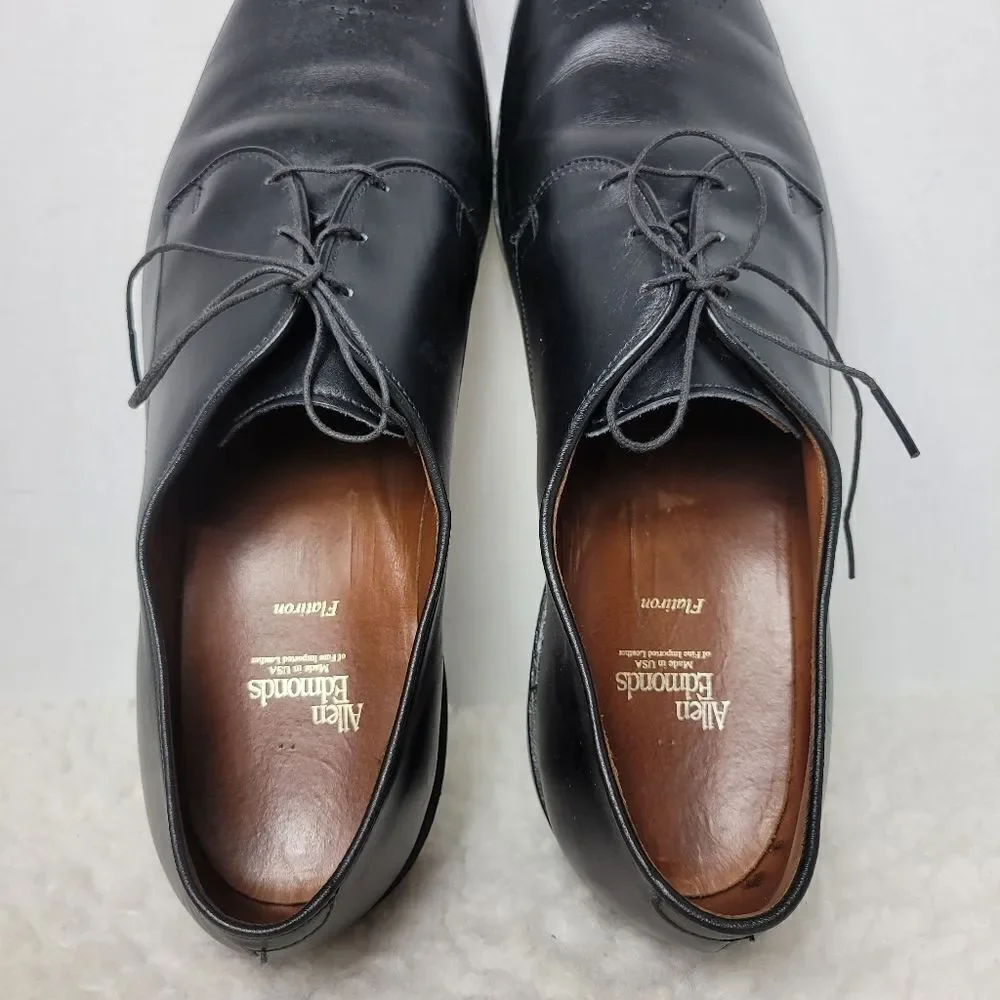 Allen Edmonds Flatiron Men's 15 Shoes Black Leather Brogue Toe Oxford Derby